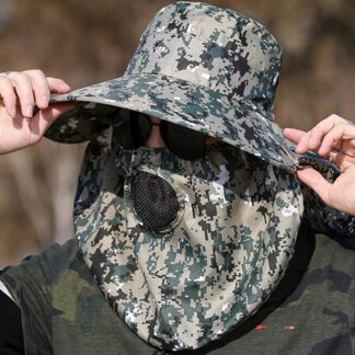 2024 Summer Hat Hiking Fishing Camouflage Boonie Hat Outdoor Sport Sun  Protection Face Mask Balaclava Bucket Caps and Mask Men
